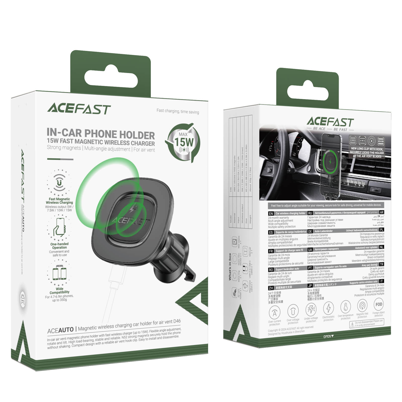 Acefast 15W Wireless Charging Magnetic Car Air Vent Phone Holder D46