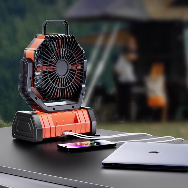 Mobie 3-in-1 Multi-Function Camping Fan with LED Lighting & 10000mAh Power Bank Orange