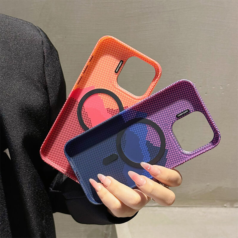 iPhone 13 Mountain River Series MagSafe Phone Case With Lens Stand Blue