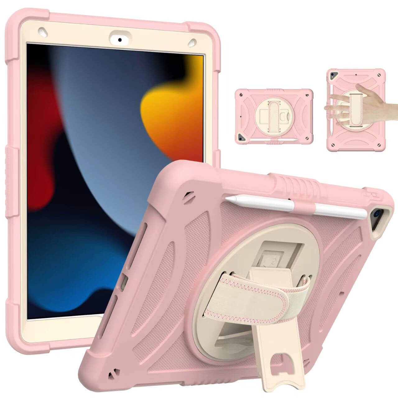 Three Layer Protection 360° Rotatable Grip Case with Stand and Penslot Compatible with iPad 7th 10.2 2019
