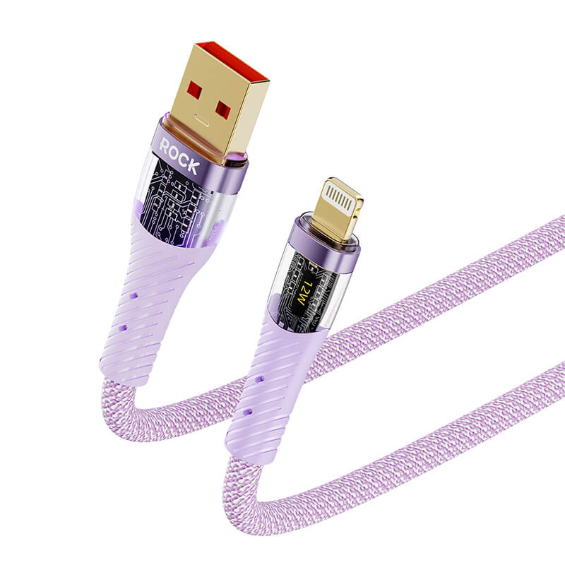Rock Transparency USB to Lightning Fast Charge Data Cable 12W 1.2m Z21 Purple