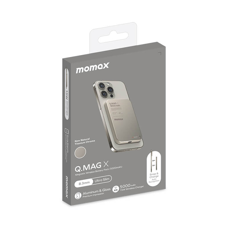 Pre Order |  Momax Magsafe Wireless Power Bank PD 20W 5000mAh IP116A Natural Titanium