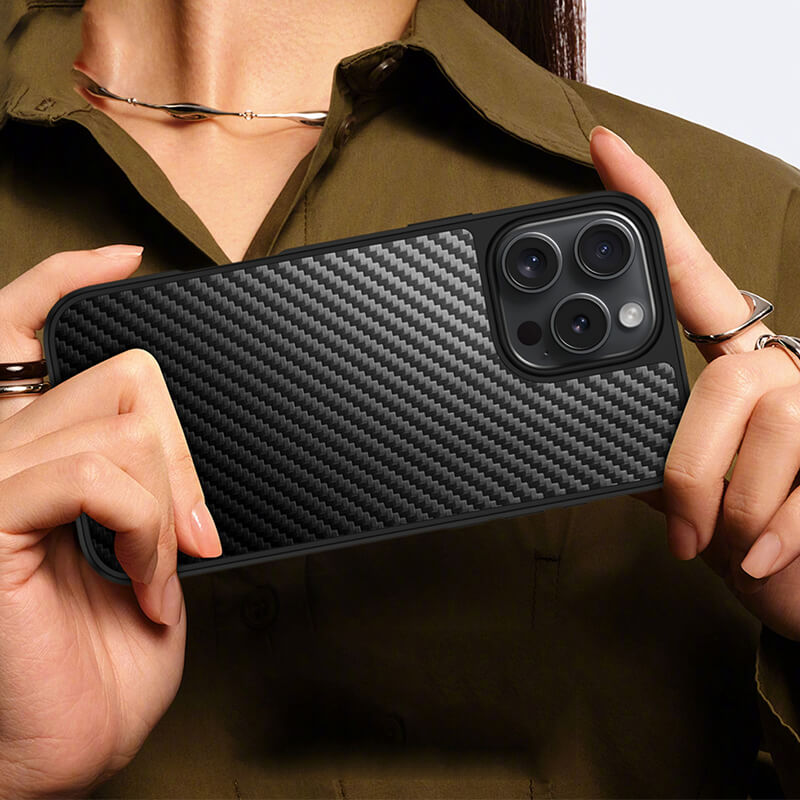 iPhone 16 Scott Series Carbon Fiber Texture Shockproof Phone Case Black