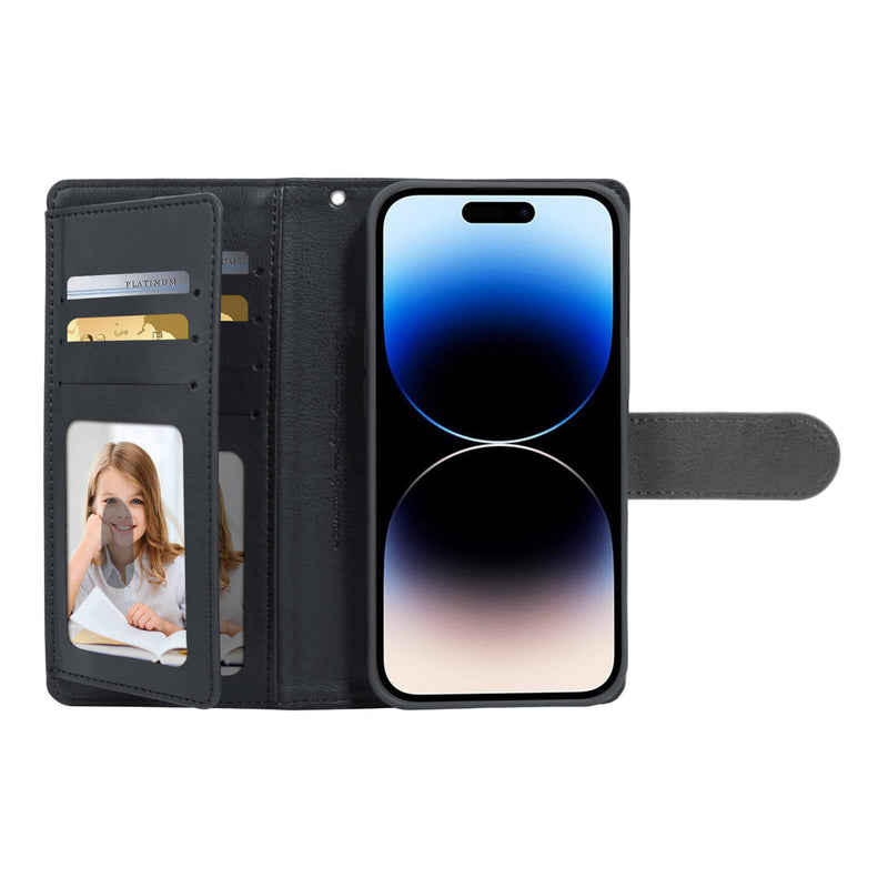 iPhone 16 Pro Hanman Mila Series Leather Dual Wallet Filp Case Black