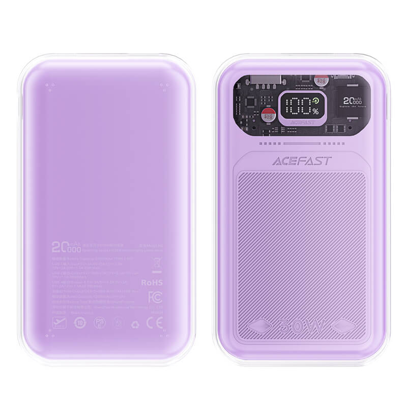 Acefast 30W 20000mAh Fast Charging Power Bank LED Display M2 Purple