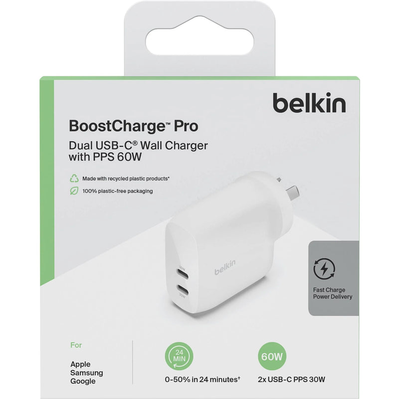 Belkin BoostUp Charge Dual USB-C Wall Charger with PPS 60W White