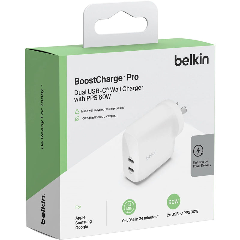 Belkin BoostUp Charge Dual USB-C Wall Charger with PPS 60W White