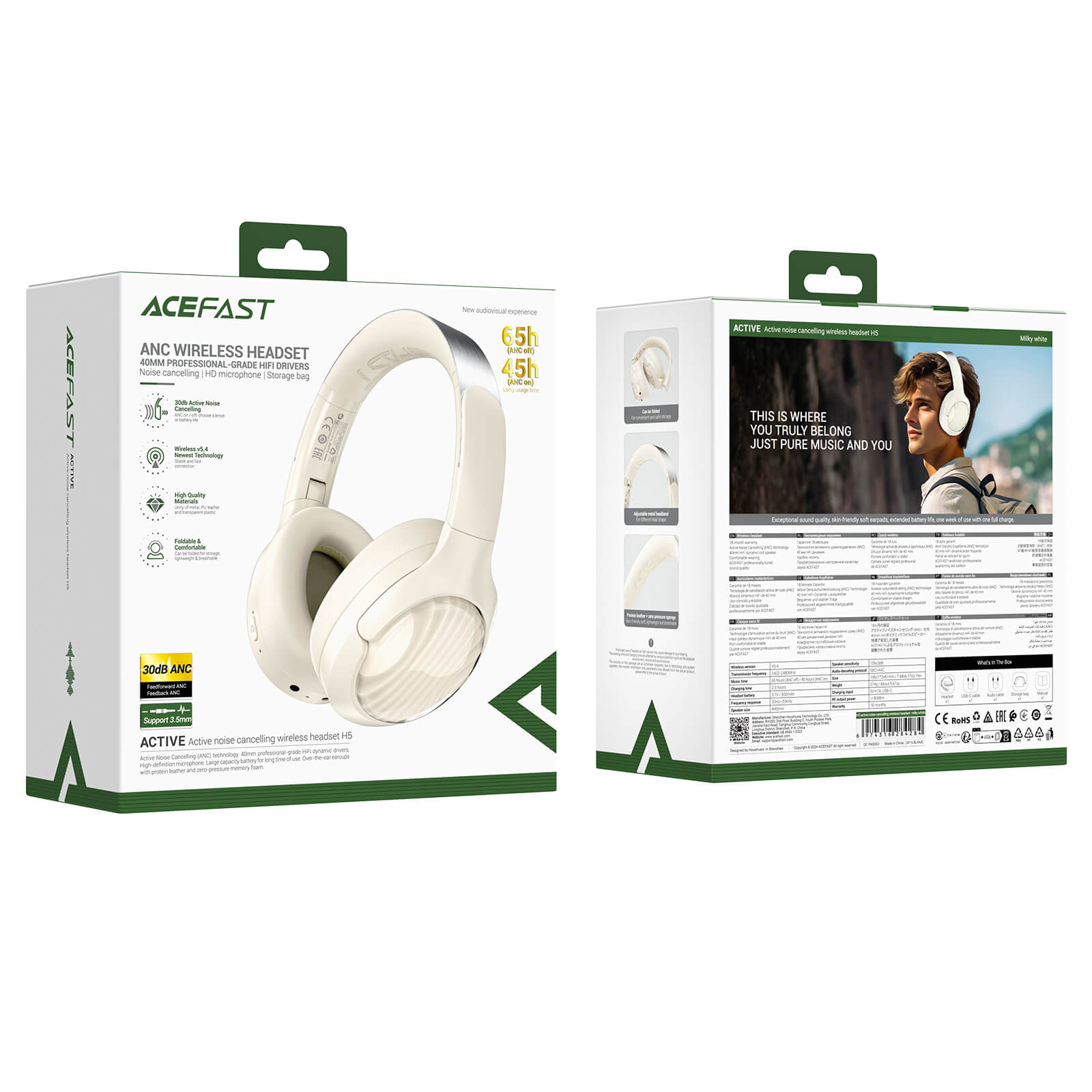 Acefast Hybrid Active Noise Canceling 40-Hour Wireless Headphone H5