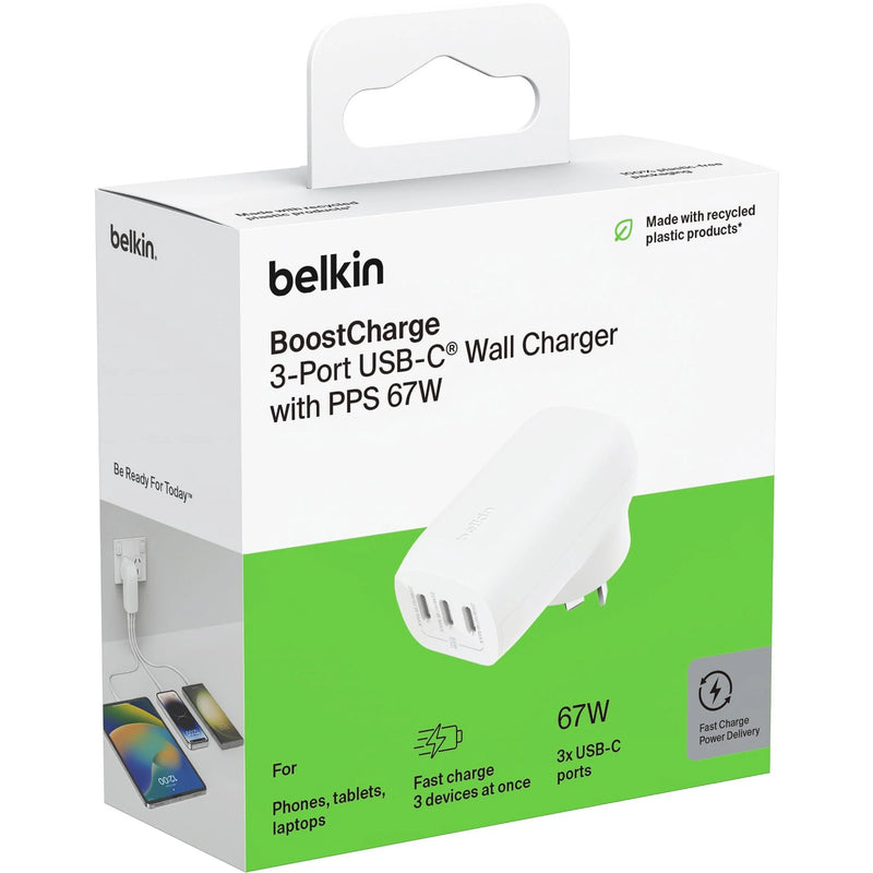 Belkin BoostCharge 3 Port USB-C Wall Charger with PPS 67W