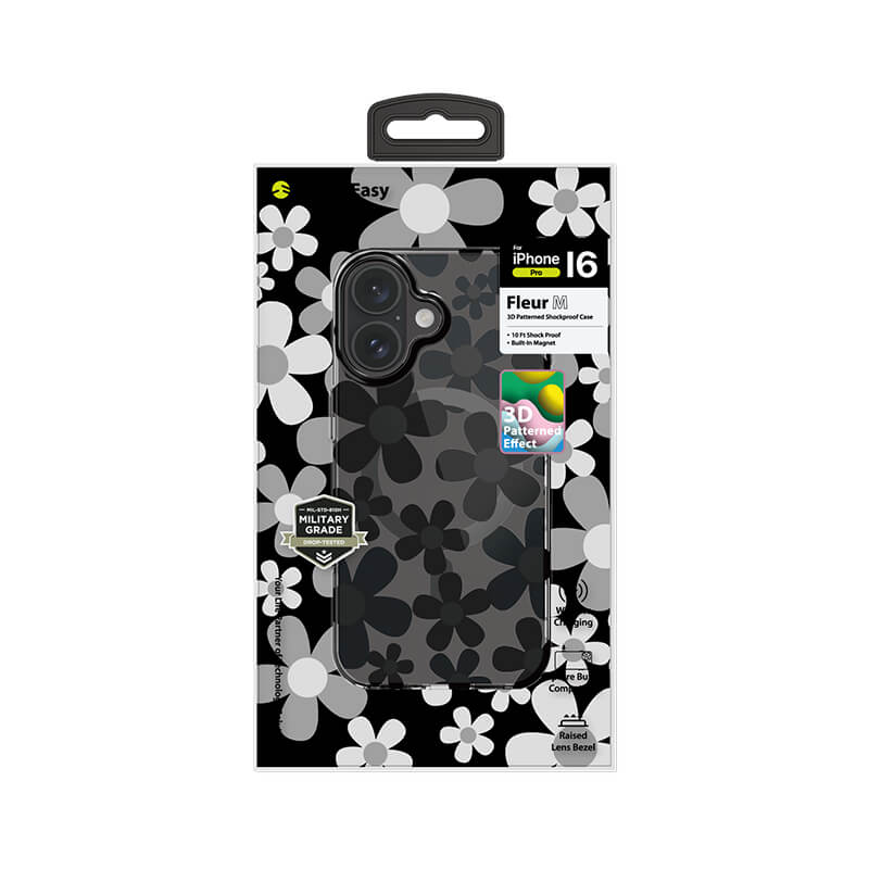 iPhone 16 Pro Fleur 3D Patterned Series Shockproof MagSafe Phone Case Black