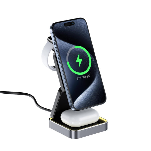 Acefast 15W 3-in-1 Foldable Magnetic Wireless Charging Stand with Ambient Light E20 Black