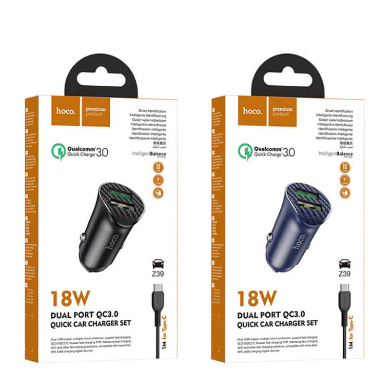 Hoco 18W Dual USB-A Port Fast Car Charger Z39