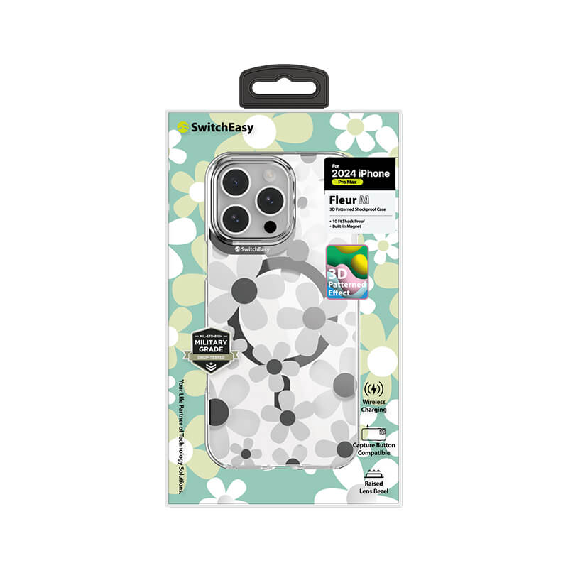 iPhone 16 Pro Max Fleur 3D Patterned Series Shockproof MagSafe Phone Case White