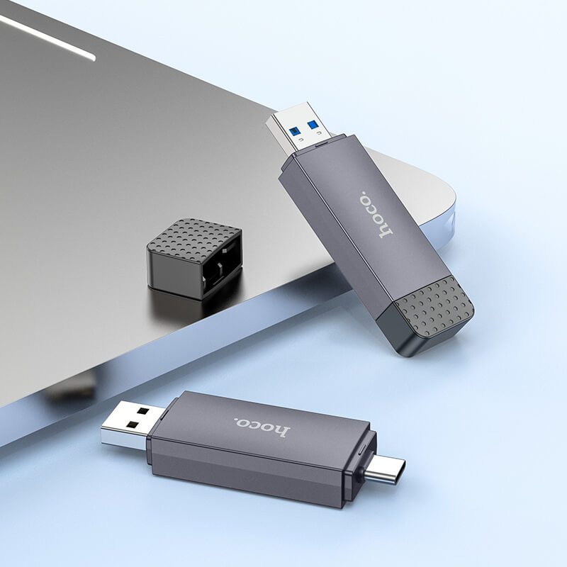 hoco Dual-Port Memory Card Reader USB-C & USB-A for SD/TF Cards HB45