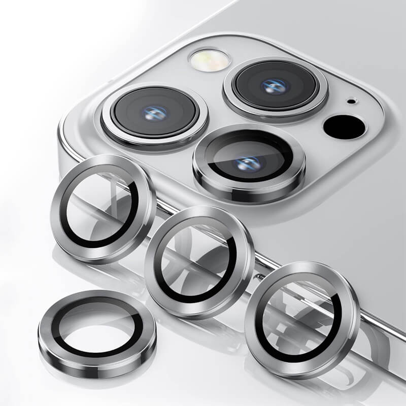 iPhone 13 Pro 9H Multicolor Tempered Glass Individual Camera Lens Cover Protector Silver