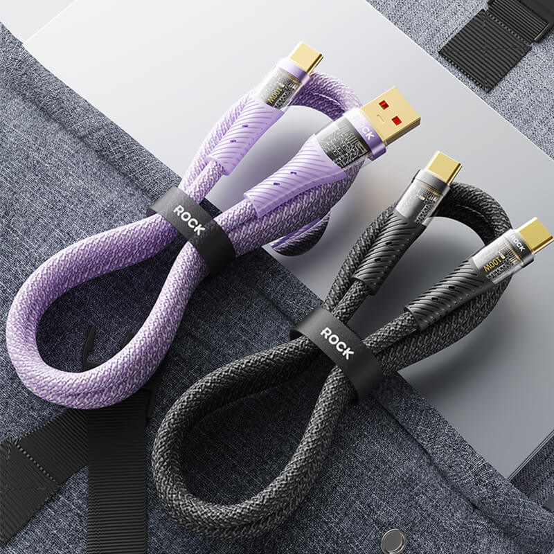 Rock Transparency Fast Charge Data Cable Type C to Type-C 100W 1.2m Z21 Purple