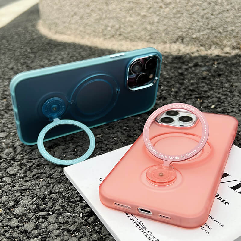 Suitable for iPhone Ring Holder Series Frosted Translucent Phone Case with 360 Magsafe