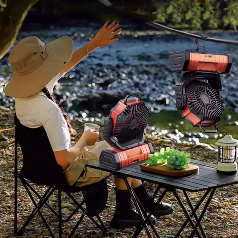 Mobie 3-in-1 Multi-Function Camping Fan with LED Lighting & 10000mAh Power Bank Orange