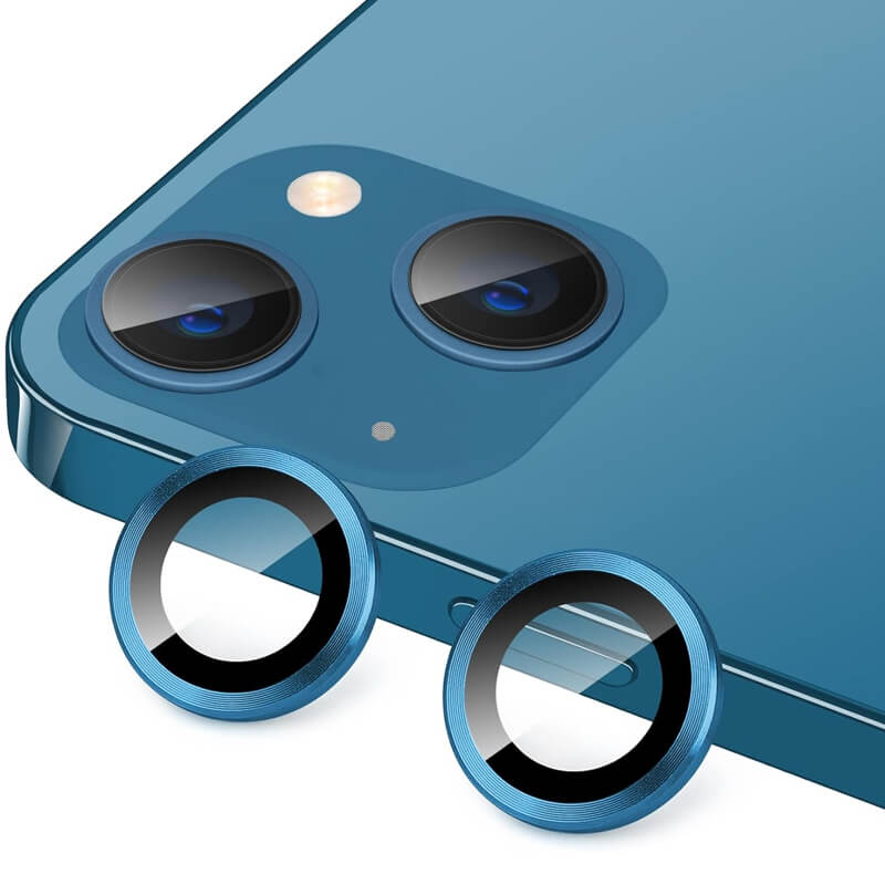 iPhone 13 Mini 9H Multicolor Tempered Glass Individual Camera Lens Cover Protector Blue