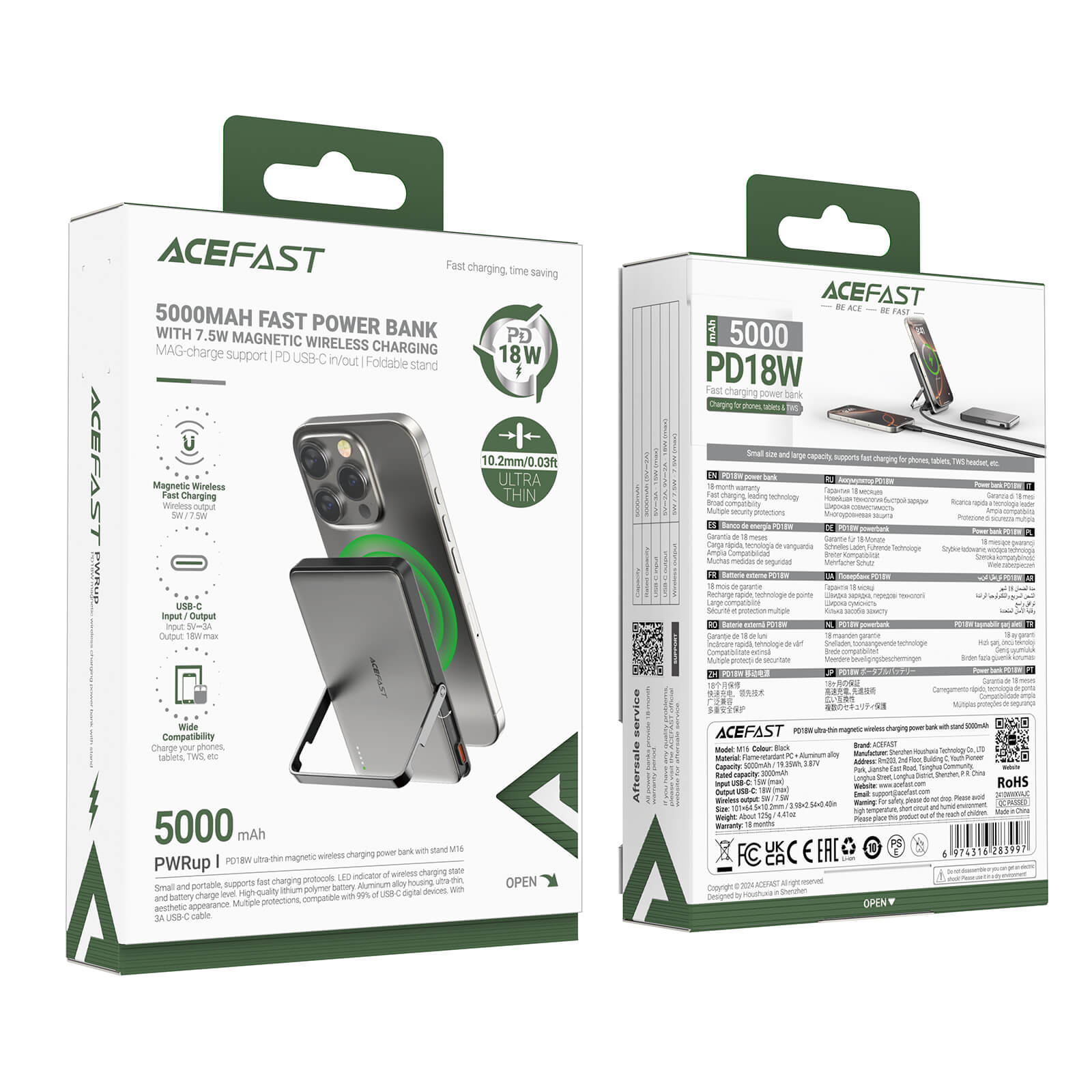 Acefast Magnetic Wireless Charging Power Bank with Stand 5000mAh M16