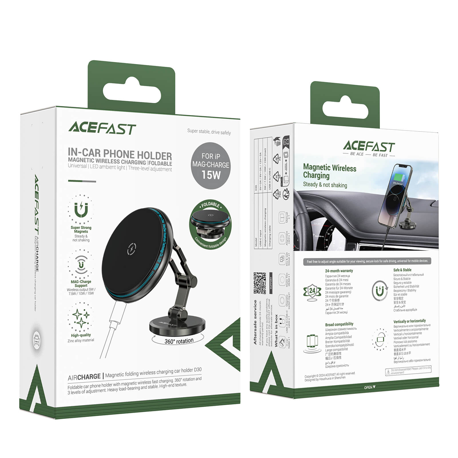 Acefast Magnetic Folding Wireless Charging Car Charger Mount Holder 15W D30