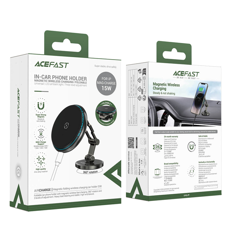 Acefast Magnetic Folding Wireless Charging Car Charger Mount Holder 15W D30