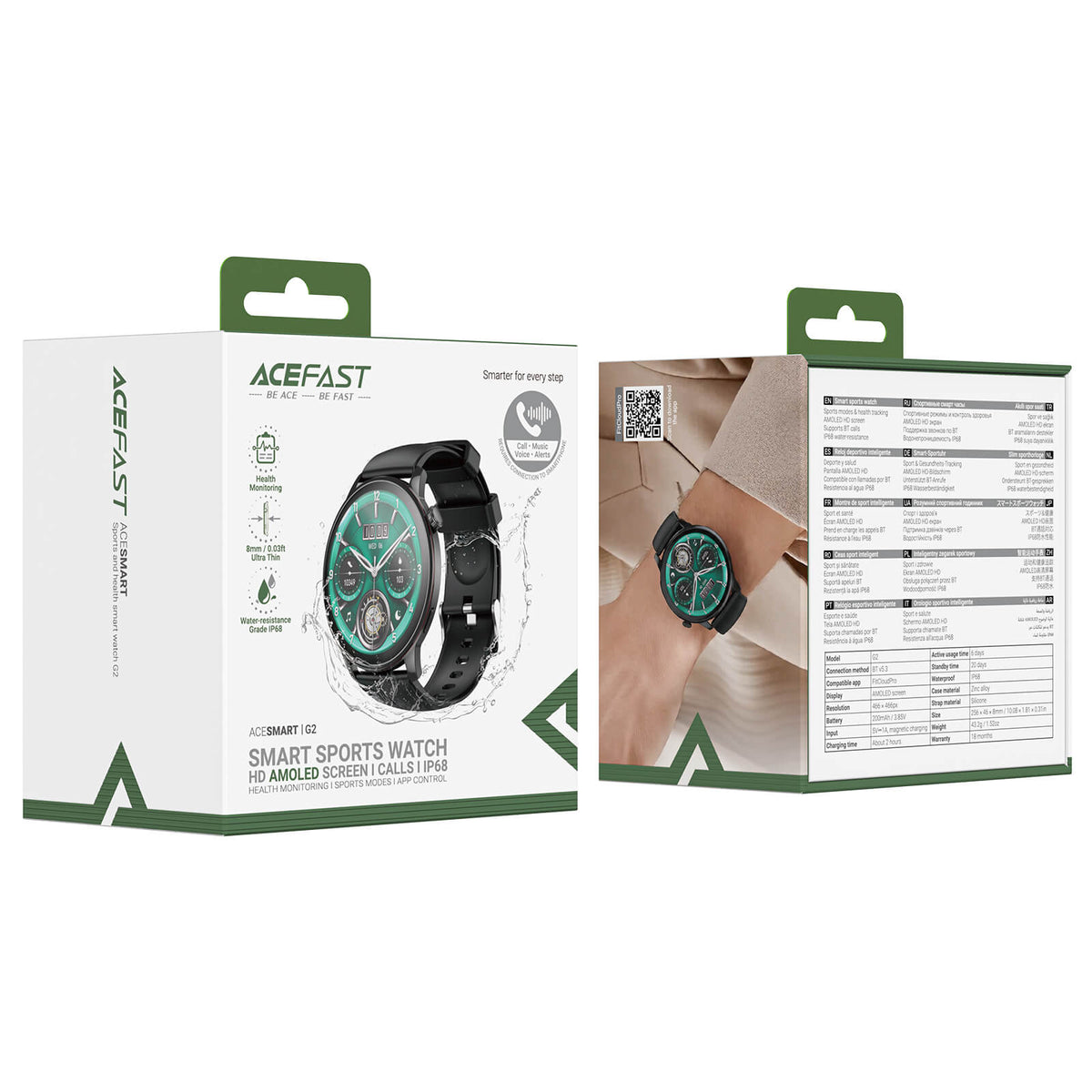 Acxefast 1.43 Inch AMOLED Display IP68 Waterproof 6 Days Battery Life Health Smart watch G2