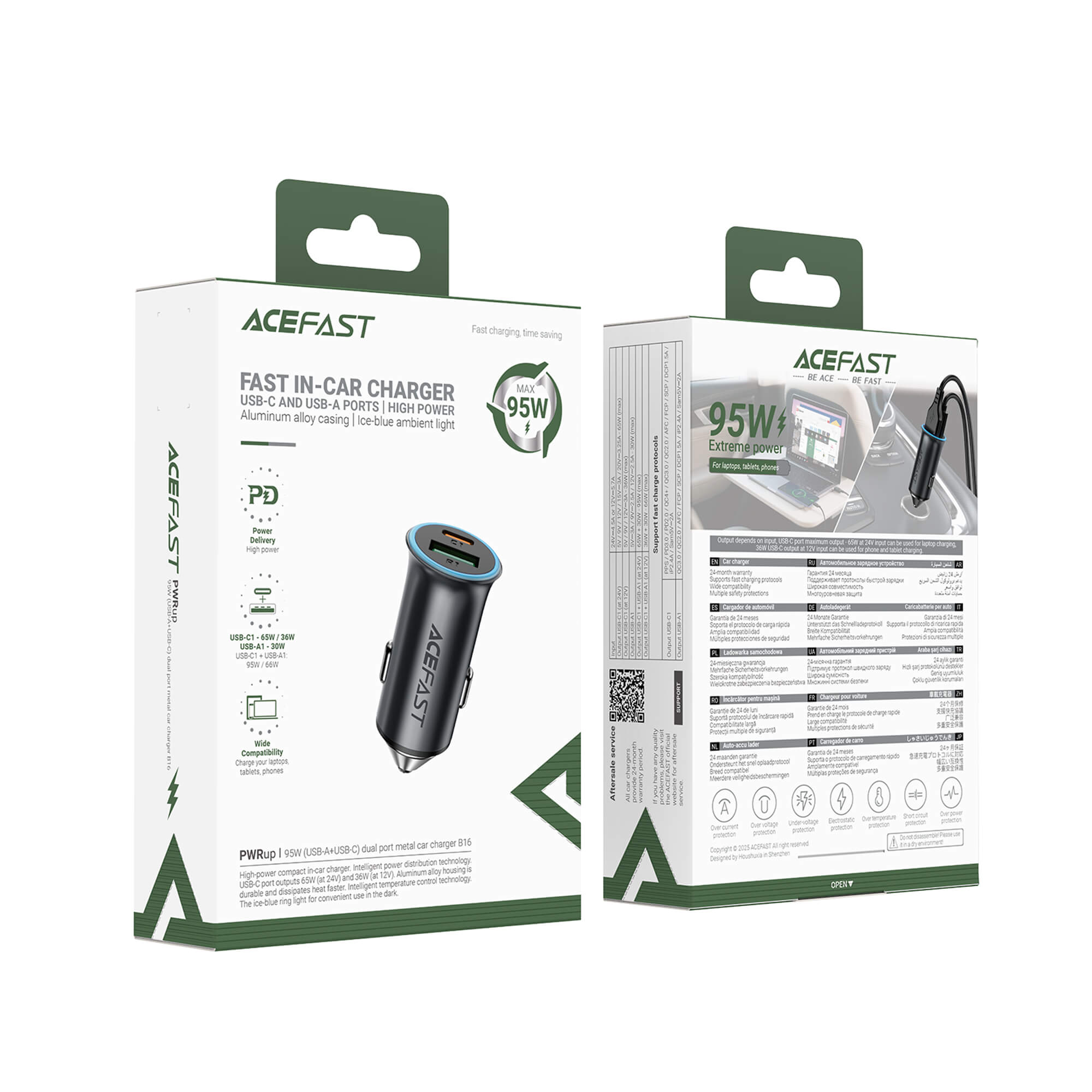 Acefast Dual Port Fast Charger Type-C & USB-A 95W (65W+30W) B16