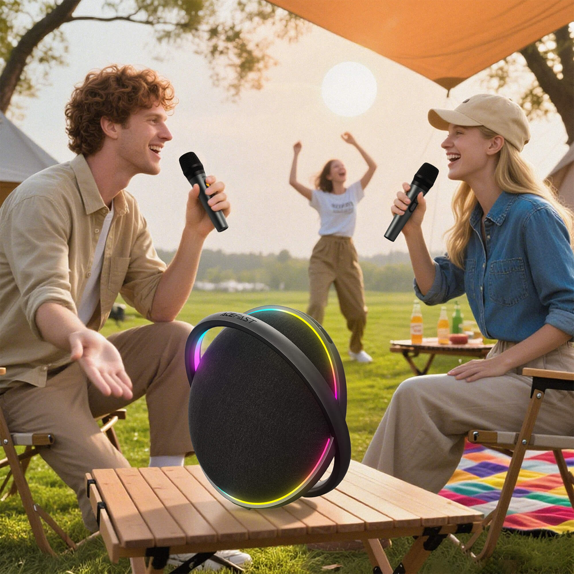 Acefast Portable Karaoke Speaker with 2 Wireless Mics & 6000mAh Power Bank K5 Max