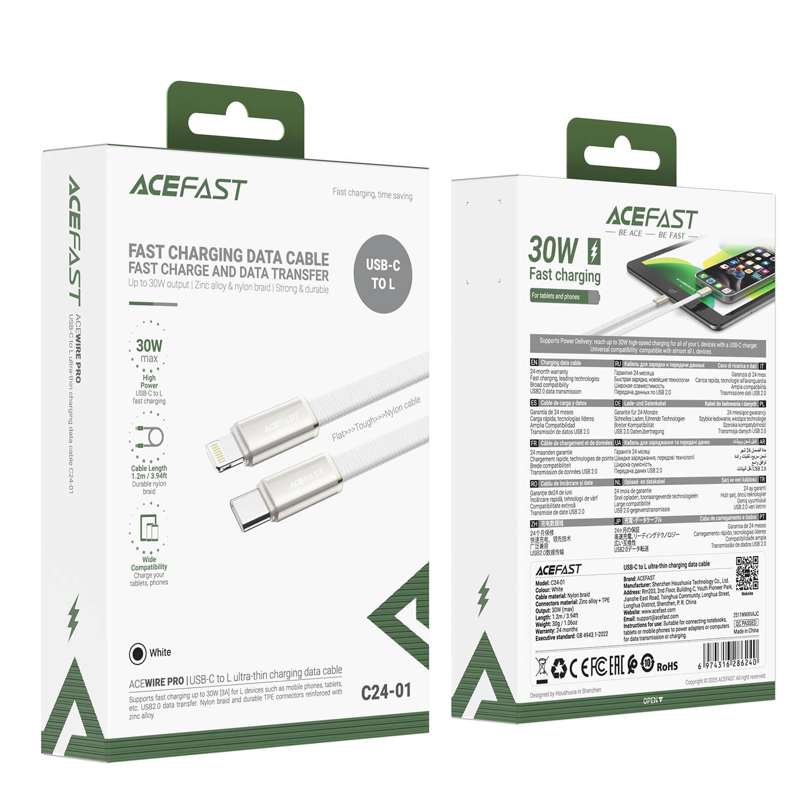 Acefast Type-C to Lightning Braided Nylon Charging Data Cable 1.2m C24-01
