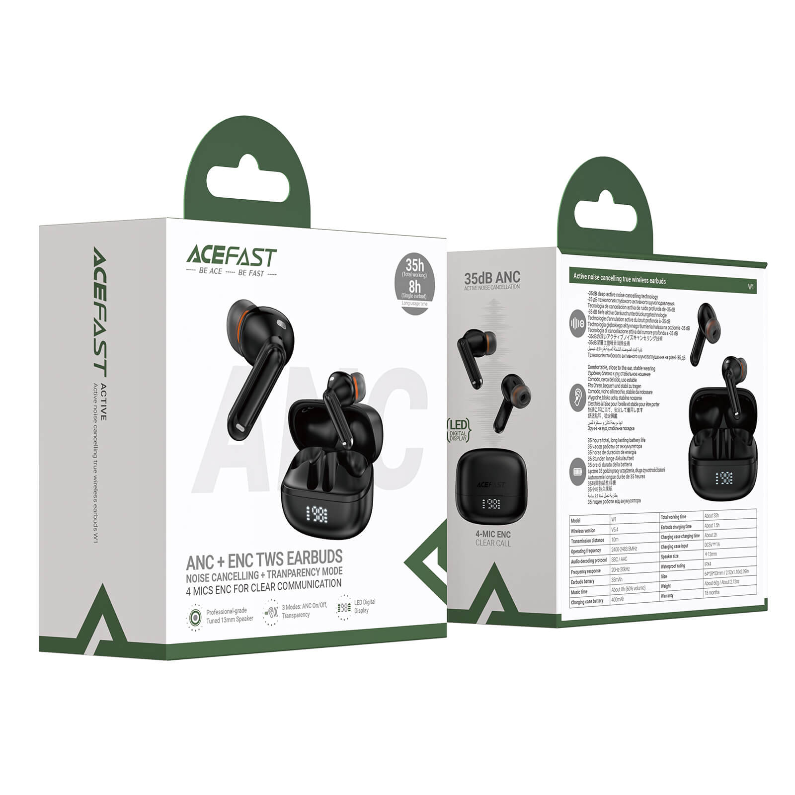 Acefast Active Noise Cancelling 35dB LED Display Wireless Earbuds 35H Playtime