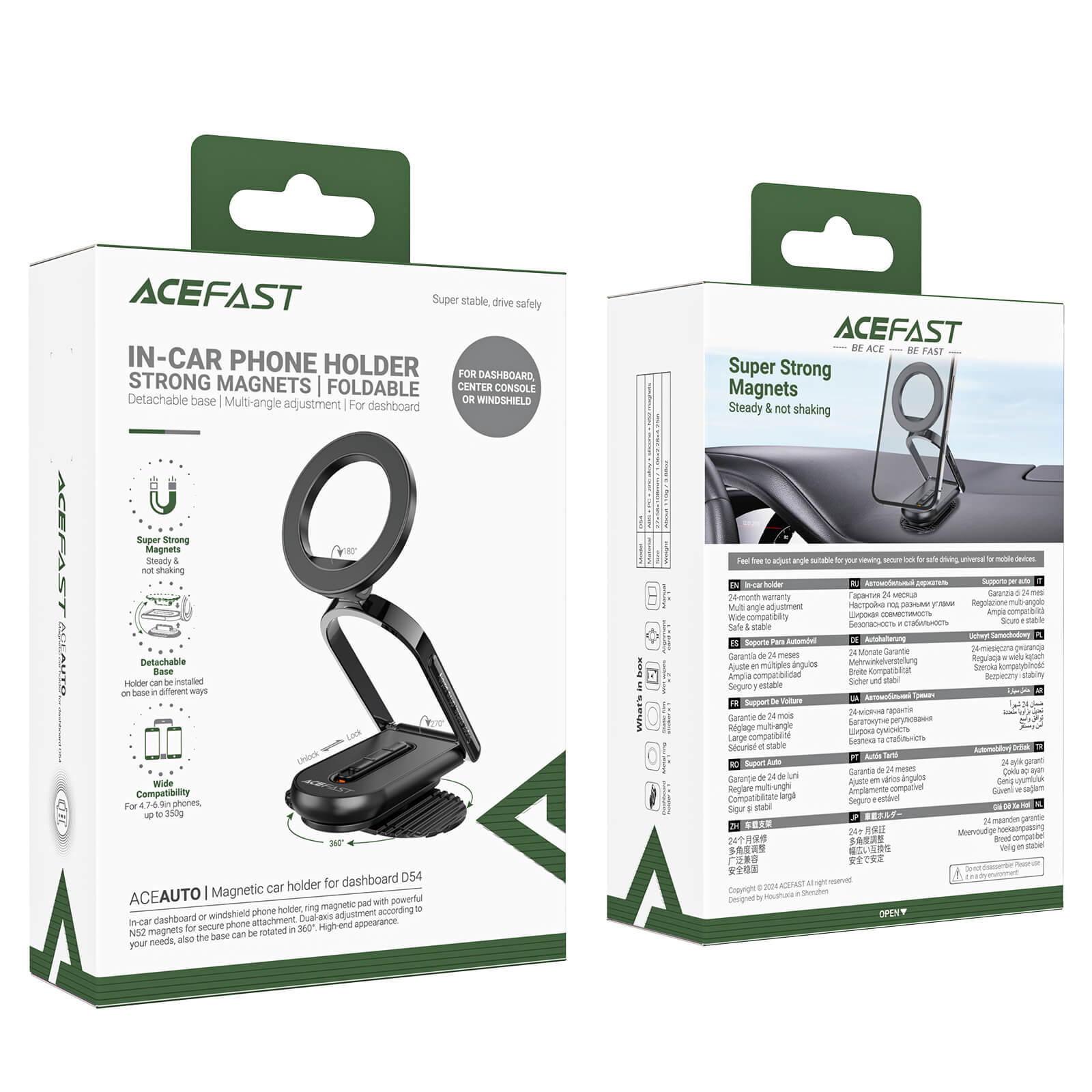 Acefast 360 Rotation Magnetic Car Phone Holder for Dashboard Windshield D54