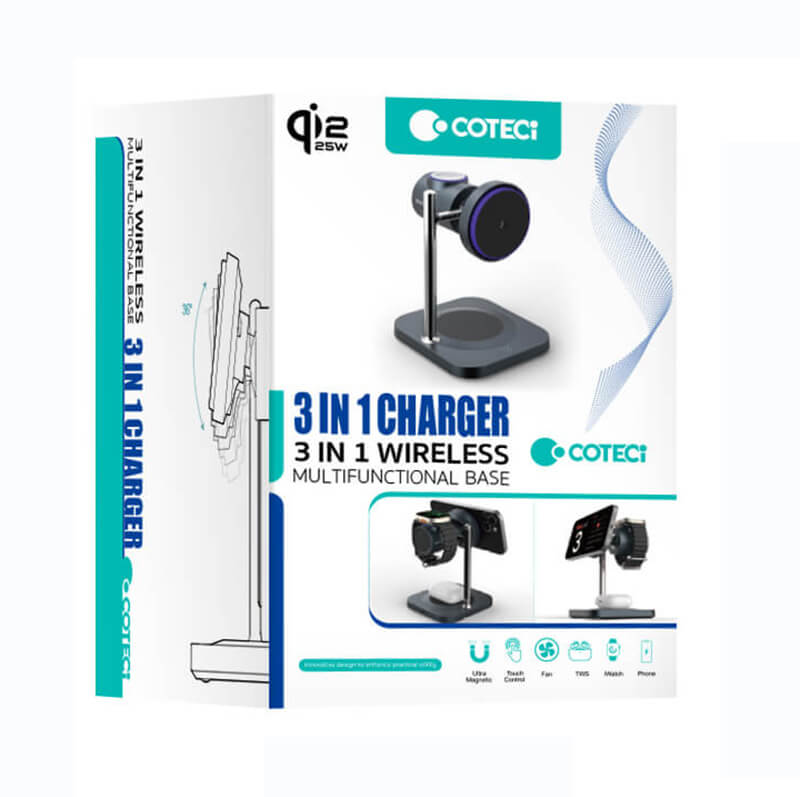 Coteci 25W 3-in-1 Fast Wireless Charger with Cooling Fan BS-025
