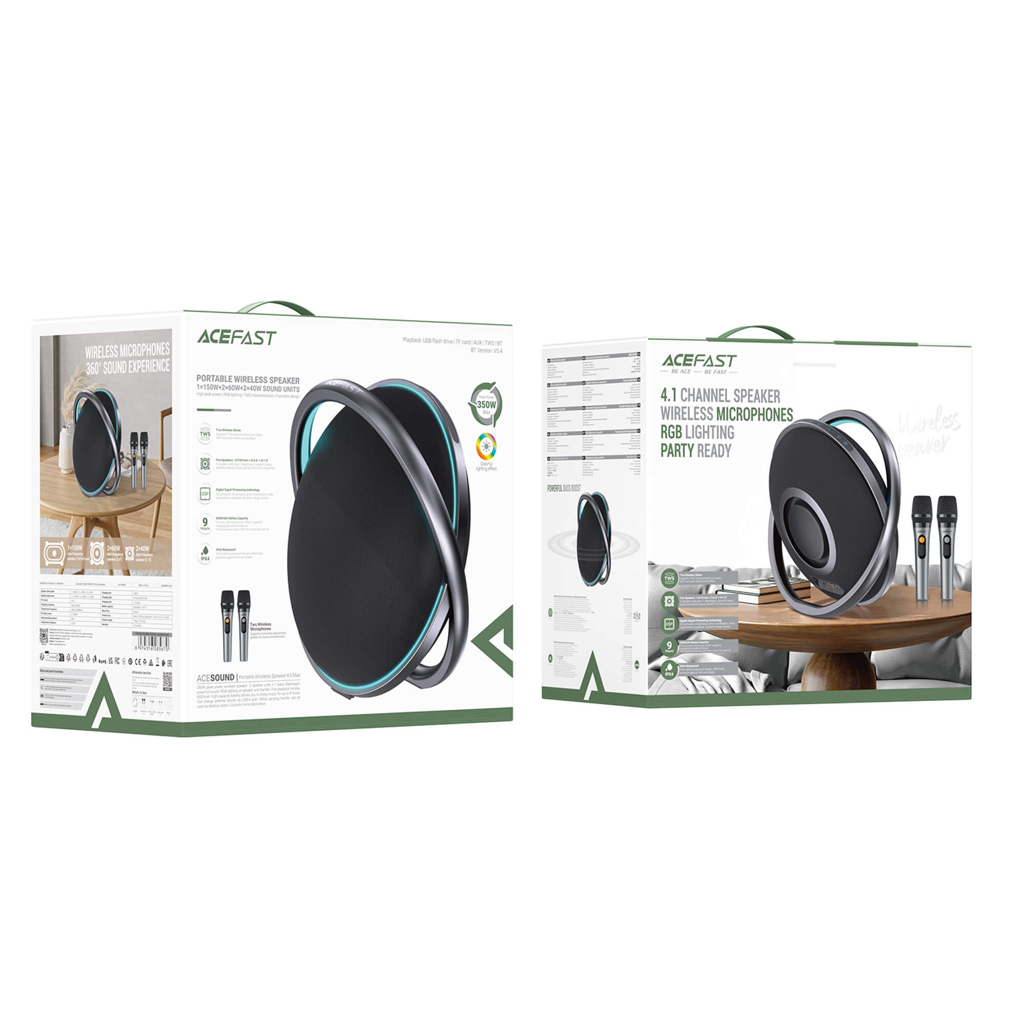 Acefast Portable Karaoke Speaker with 2 Wireless Mics & 6000mAh Power Bank K5 Max