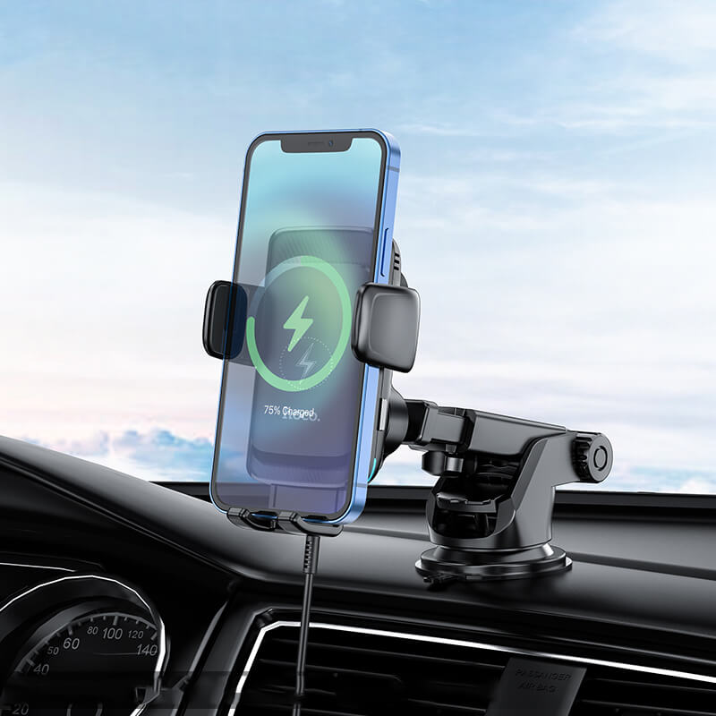 hoco. 15W Smart Alignment Wireless Charging Car Holder Charger S35 Black