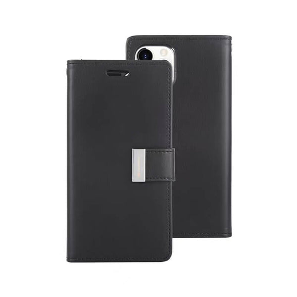 iPhone 15 Pro Max Mercury Goospery Leather Rich Diary Wallet Flip Case Black