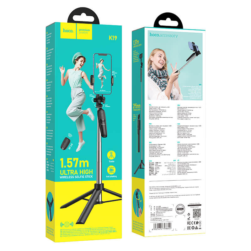 hoco. Premium Selfie Stick with Bluetooth Remote & Tripod Stand for Smartphones K19