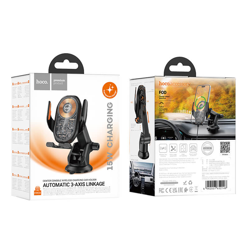 Hoco 15W Wireless Charging Car Phone Holder for Windshield Dashboard HW34