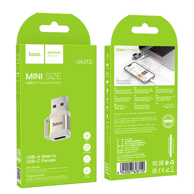 hoco USB-A to USB Type-C Universal Compatibility Data & Charging Adapter UA31D