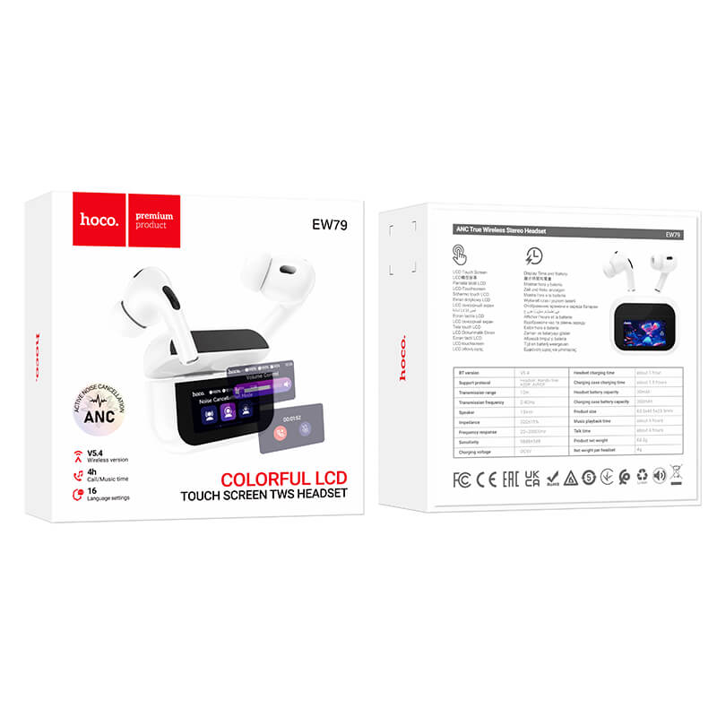 hoco ANC Noise Cancelling Bluetooth 5.4 Touch Screen Lightweight Earbuds EW79