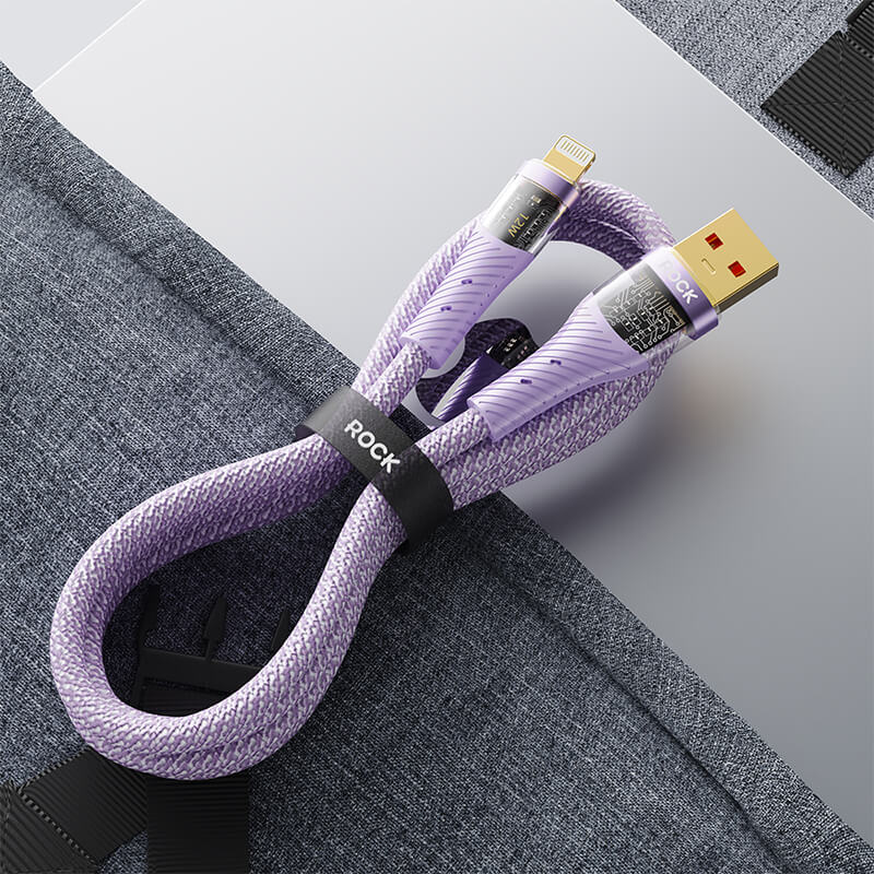 Rock Transparency USB to Lightning Fast Charge Data Cable 12W 1.2m Z21 Purple