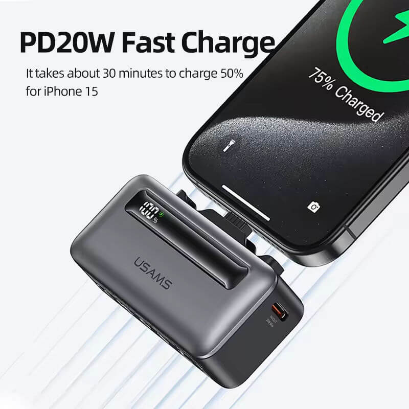 Mobie 20W 5000mAh Fast Charge Power Bank with Foldable Type-C & Lightning Plug