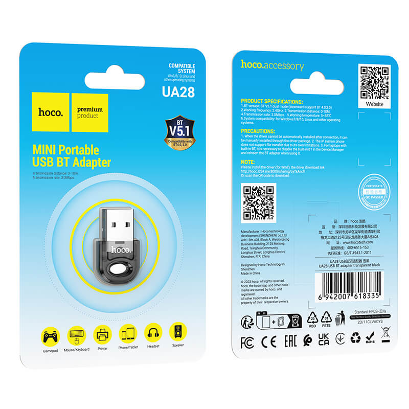 Hoco All-Device USB Bluetooth Receiver Adaptor UA28