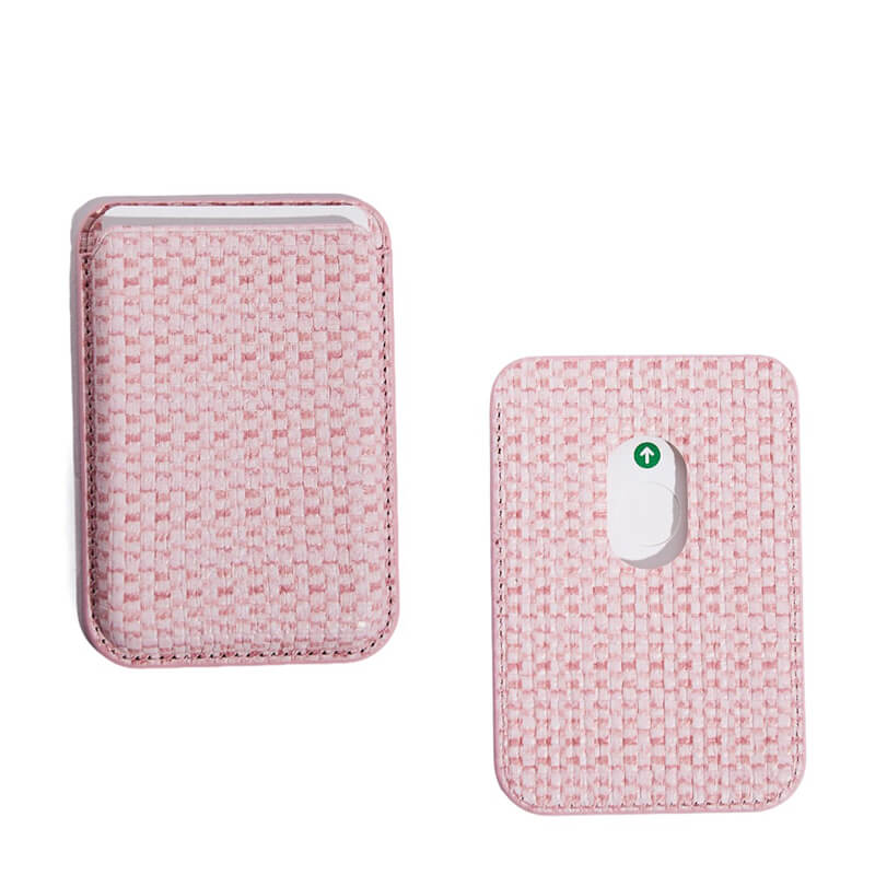 Mobie Premium Woven Design PU Leather Magnetic Card Bag Holder Pink