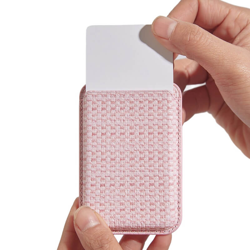 Mobie Premium Woven Design PU Leather Magnetic Card Bag Holder Pink