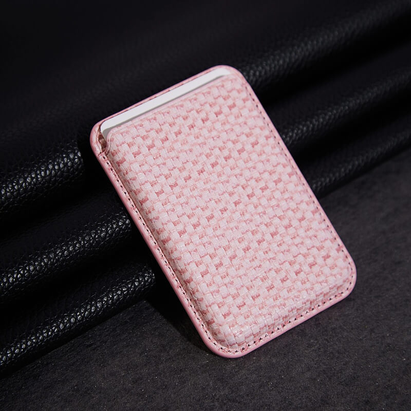 Mobie Premium Woven Design PU Leather Magnetic Card Bag Holder Pink