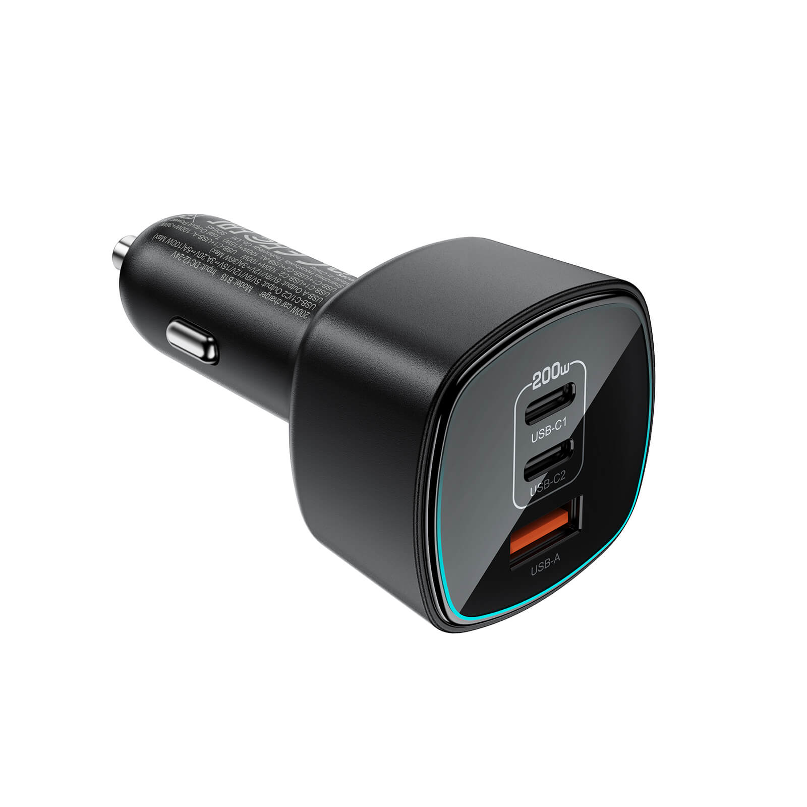 Acefast 200W Super Fast Triple Port Car Charger with Ice Blue LED Light B18