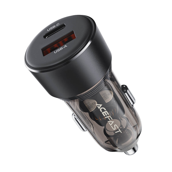 Acefast Dual Charging U & C Transparent Fast Car Charger 30W B12 Black
