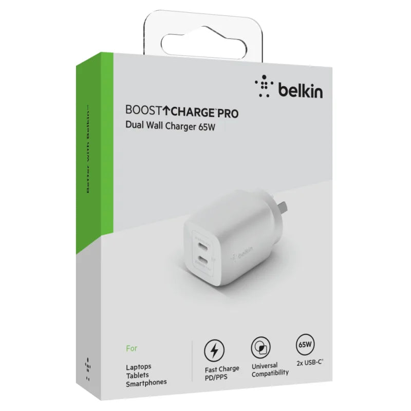 Belkin Boost Up Dual USB-C GaN 65W Wall Charger with PPS