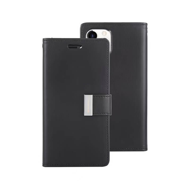 iPhone 16 Pro Max Mercury Goospery Leather Rich Diary Wallet Flip Case Black